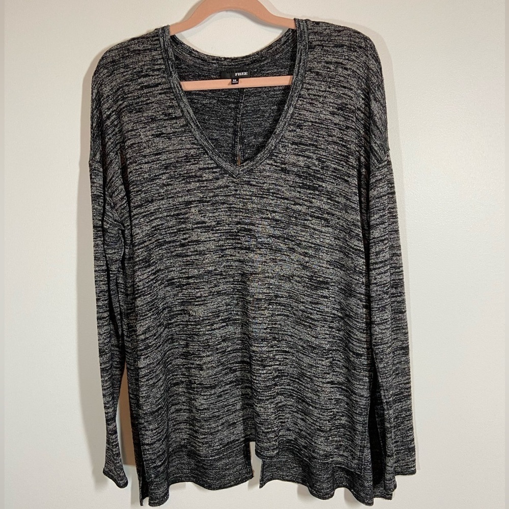WILFRED FREE Sweater Split Back Long Sleeve Size XS Gray/Black Heather Knit